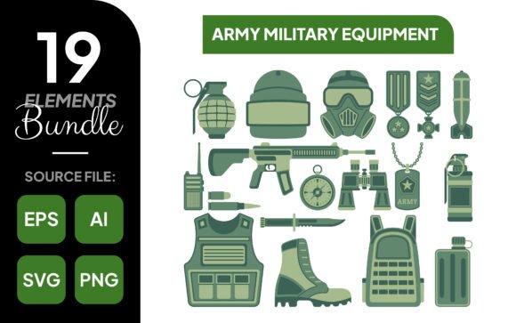 Army Military Equipment Illustration: Bold Design Assets