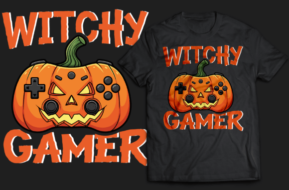 Witchy Gamer Halloween T-shirt Design: A Spooky Asset for Creators